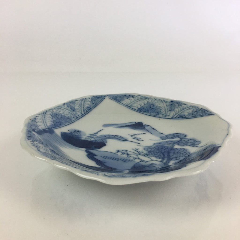 Japanese Porcelain Small Plate Vtg Landscape Of Mountain Village White Blue PY63