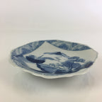 Japanese Porcelain Small Plate Vtg Landscape Of Mountain Village White Blue PY63