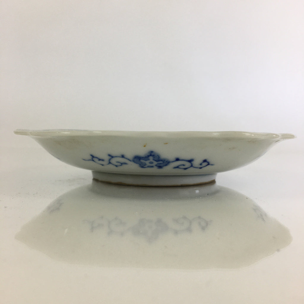 Japanese Porcelain Small Plate Vtg Landscape Of Mountain Village White Blue PY63