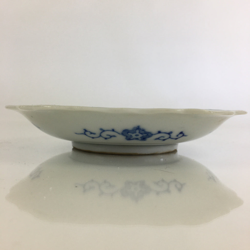 Japanese Porcelain Small Plate Vtg Landscape Of Mountain Village White Blue PY63