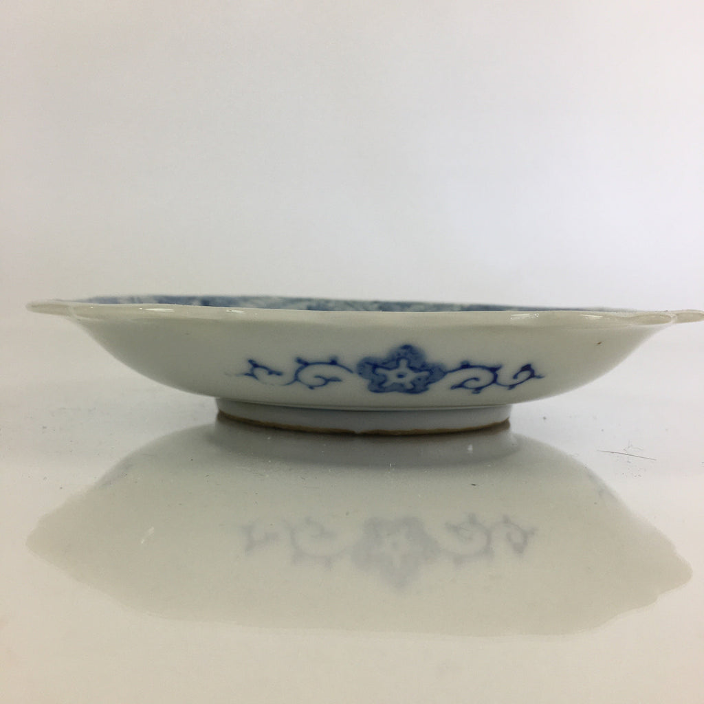 Japanese Porcelain Small Plate Vtg Landscape Of Mountain Village White Blue PY63