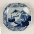 Japanese Porcelain Small Plate Vtg Landscape Of Mountain Village White Blue PY63