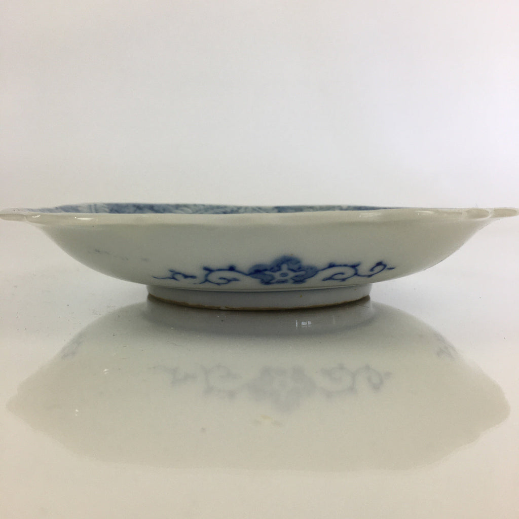 Japanese Porcelain Small Plate Vtg Landscape Of Mountain Village White Blue PY64