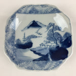 Japanese Porcelain Small Plate Vtg Landscape Of Mountain Village White Blue PY64