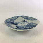 Japanese Porcelain Small Plate Vtg Landscape Of Mountain Village White Blue PY65