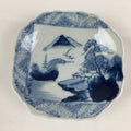 Japanese Porcelain Small Plate Vtg Landscape Of Mountain Village White Blue PY65