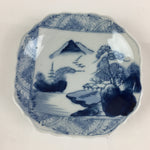Japanese Porcelain Small Plate Vtg Landscape Of Mountain Village White Blue PY65
