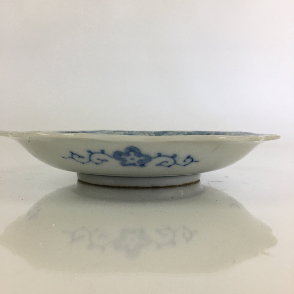Japanese Porcelain Small Plate Vtg Landscape Of Mountain Village White Blue PY66