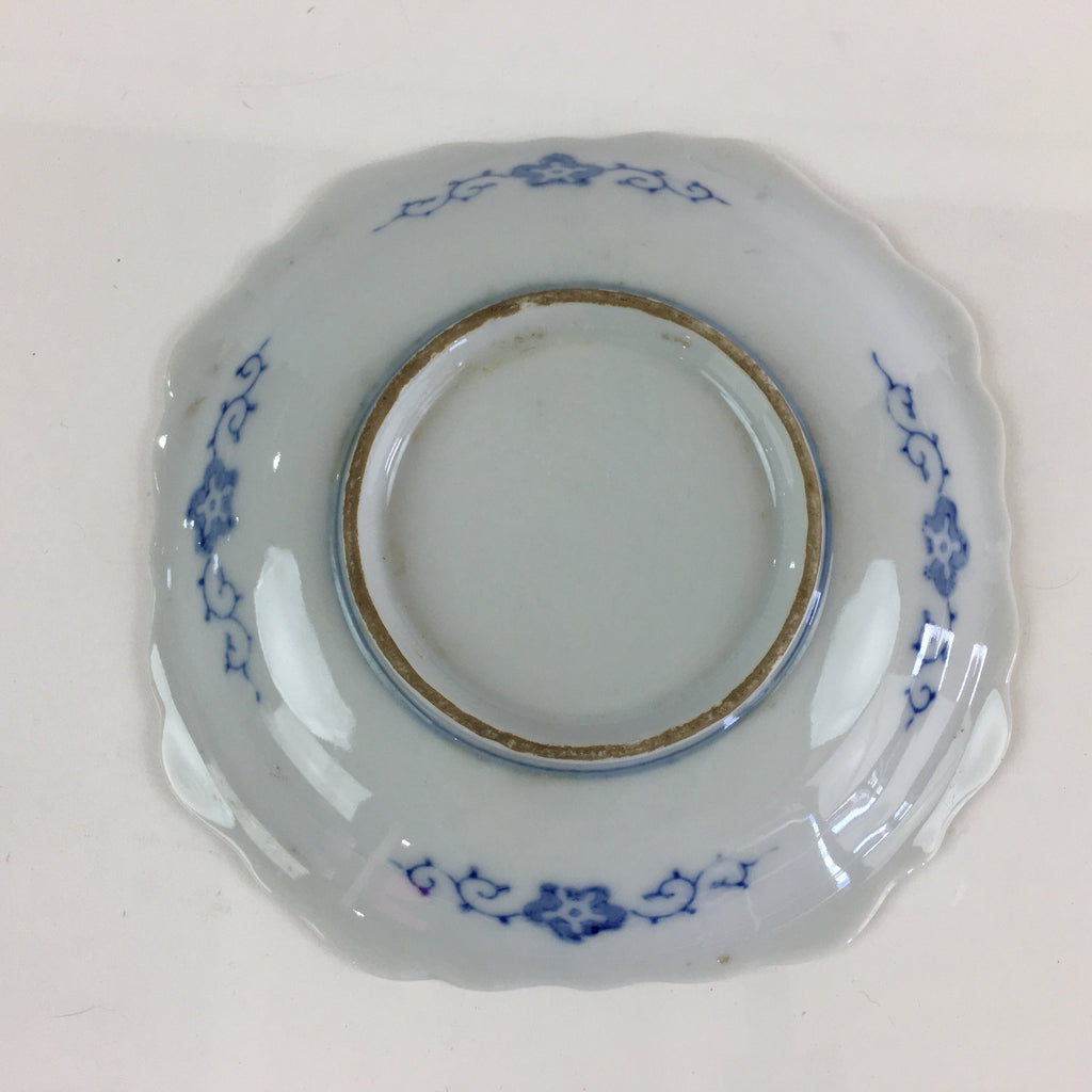 Japanese Porcelain Small Plate Vtg Landscape Of Mountain Village White Blue PY66