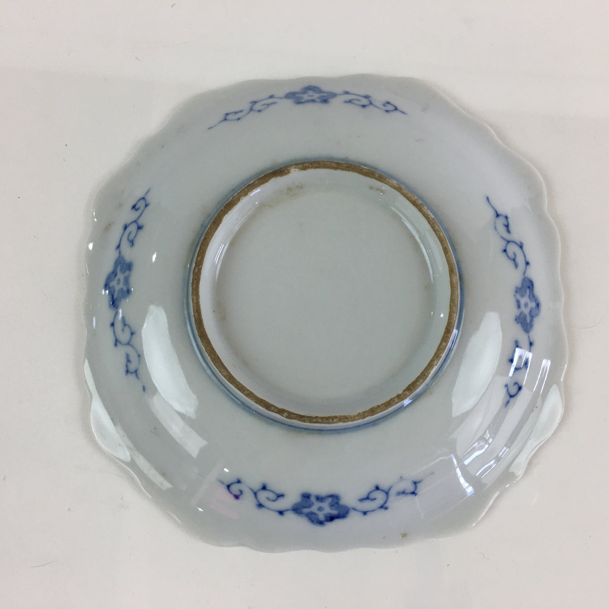 Japanese Porcelain Small Plate Vtg Landscape Of Mountain Village White Blue PY66