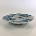 Japanese Porcelain Small Plate Vtg Landscape Of Mountain Village White Blue PY67