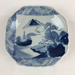 Japanese Porcelain Small Plate Vtg Landscape Of Mountain Village White Blue PY67