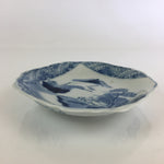 Japanese Porcelain Small Plate Vtg Landscape Of Mountain Village White Blue PY68