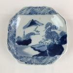 Japanese Porcelain Small Plate Vtg Landscape Of Mountain Village White Blue PY68