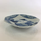 Japanese Porcelain Small Plate Vtg Landscape Of Mountain Village White Blue PY69