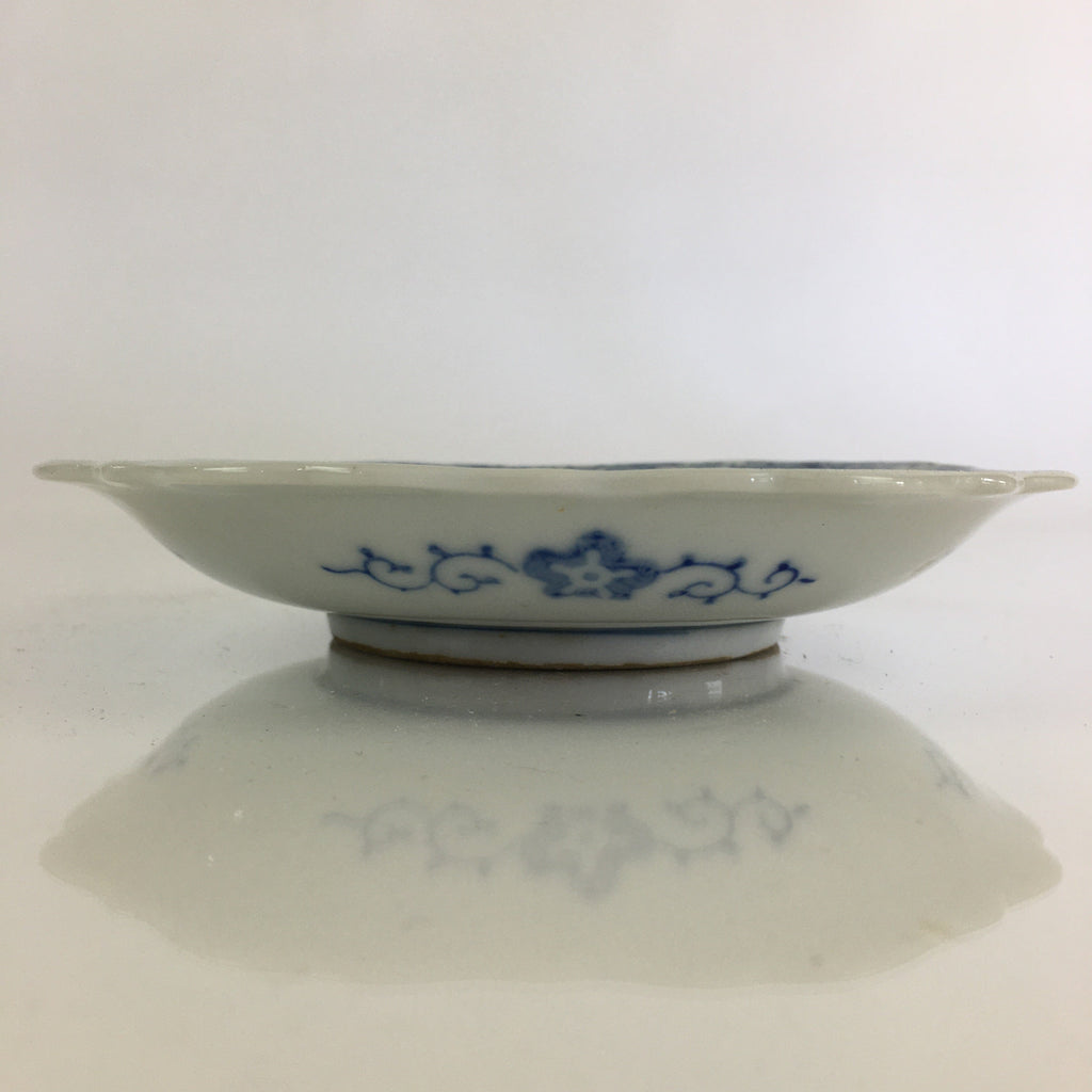 Japanese Porcelain Small Plate Vtg Landscape Of Mountain Village White Blue PY69