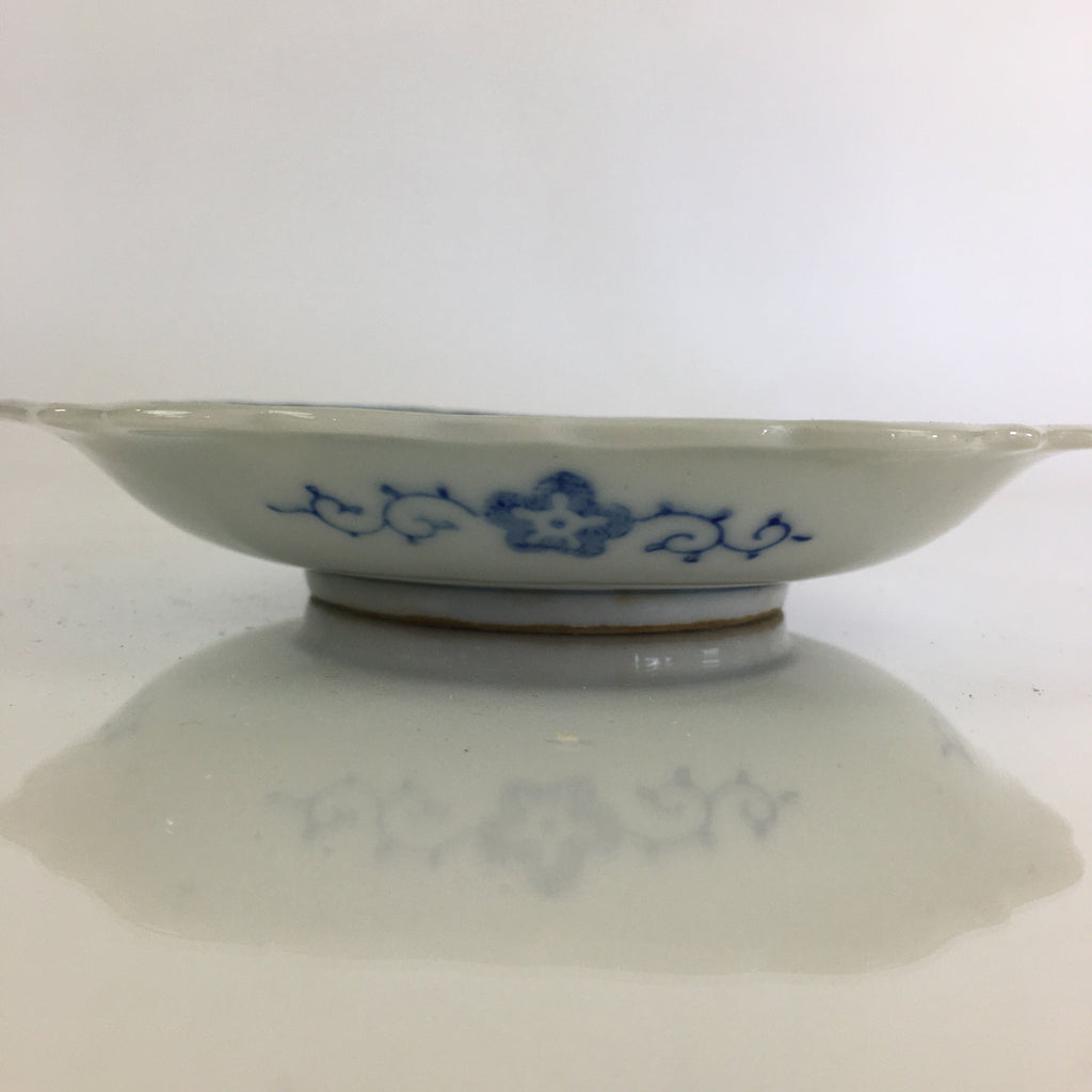 Japanese Porcelain Small Plate Vtg Landscape Of Mountain Village White Blue PY69