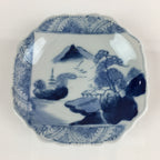 Japanese Porcelain Small Plate Vtg Landscape Of Mountain Village White Blue PY69
