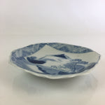 Japanese Porcelain Small Plate Vtg Landscape Of Mountain Village White Blue PY70