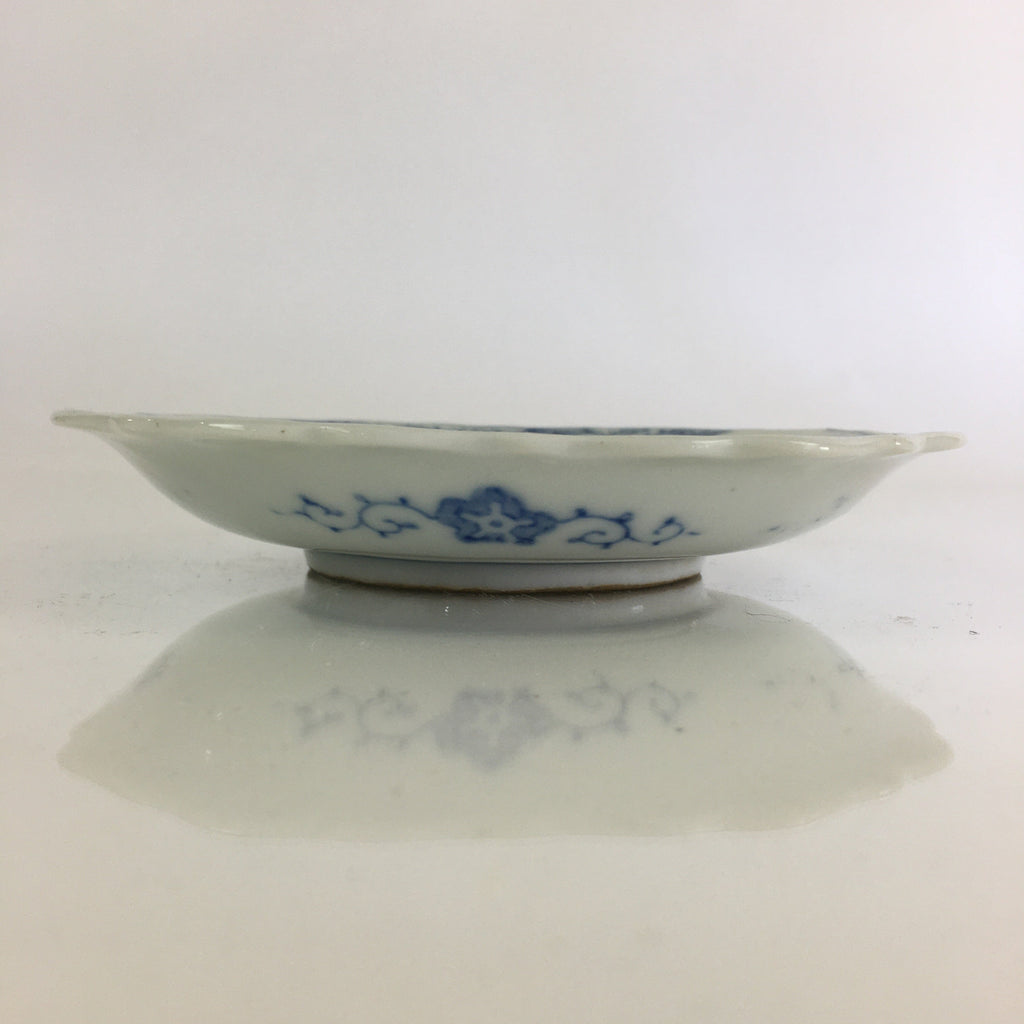 Japanese Porcelain Small Plate Vtg Landscape Of Mountain Village White Blue PY70