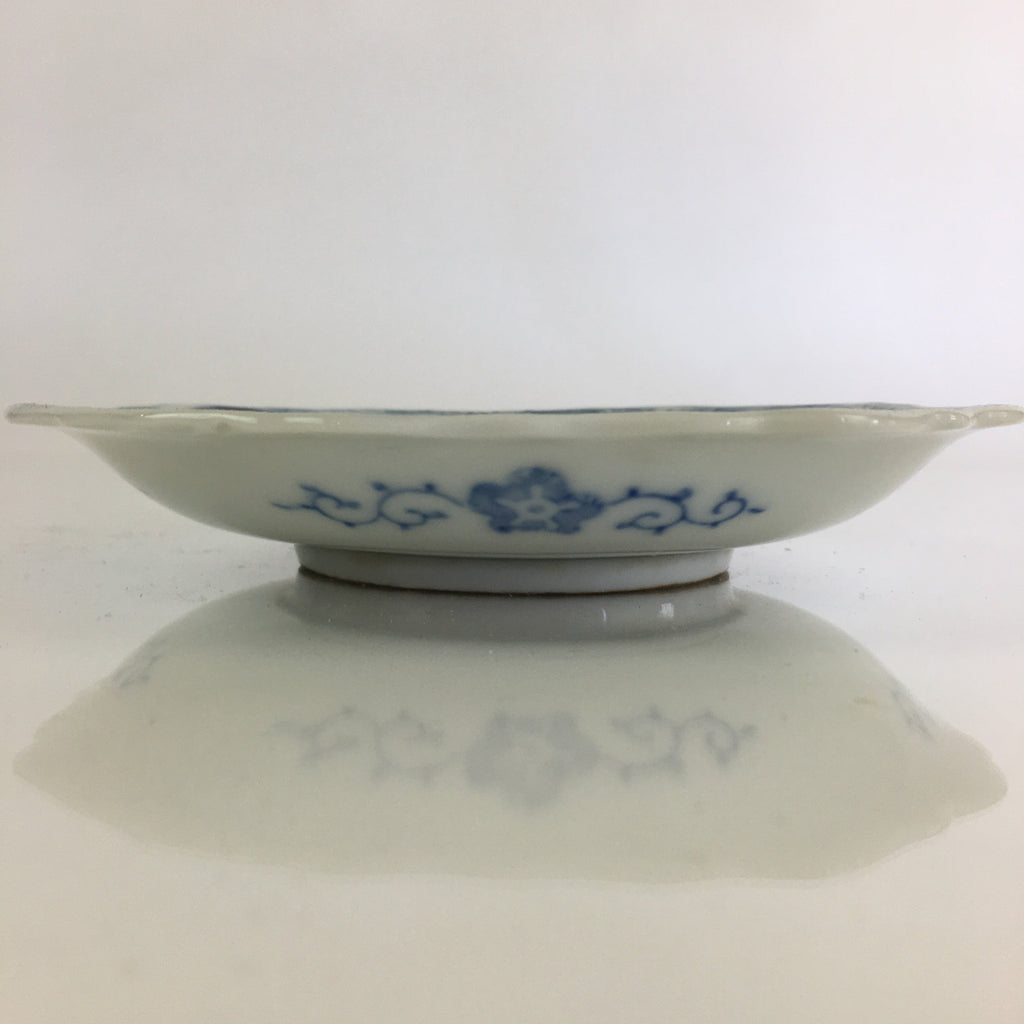 Japanese Porcelain Small Plate Vtg Landscape Of Mountain Village White Blue PY70