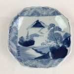 Japanese Porcelain Small Plate Vtg Landscape Of Mountain Village White Blue PY70
