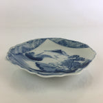 Japanese Porcelain Small Plate Vtg Landscape Of Mountain Village White Blue PY71