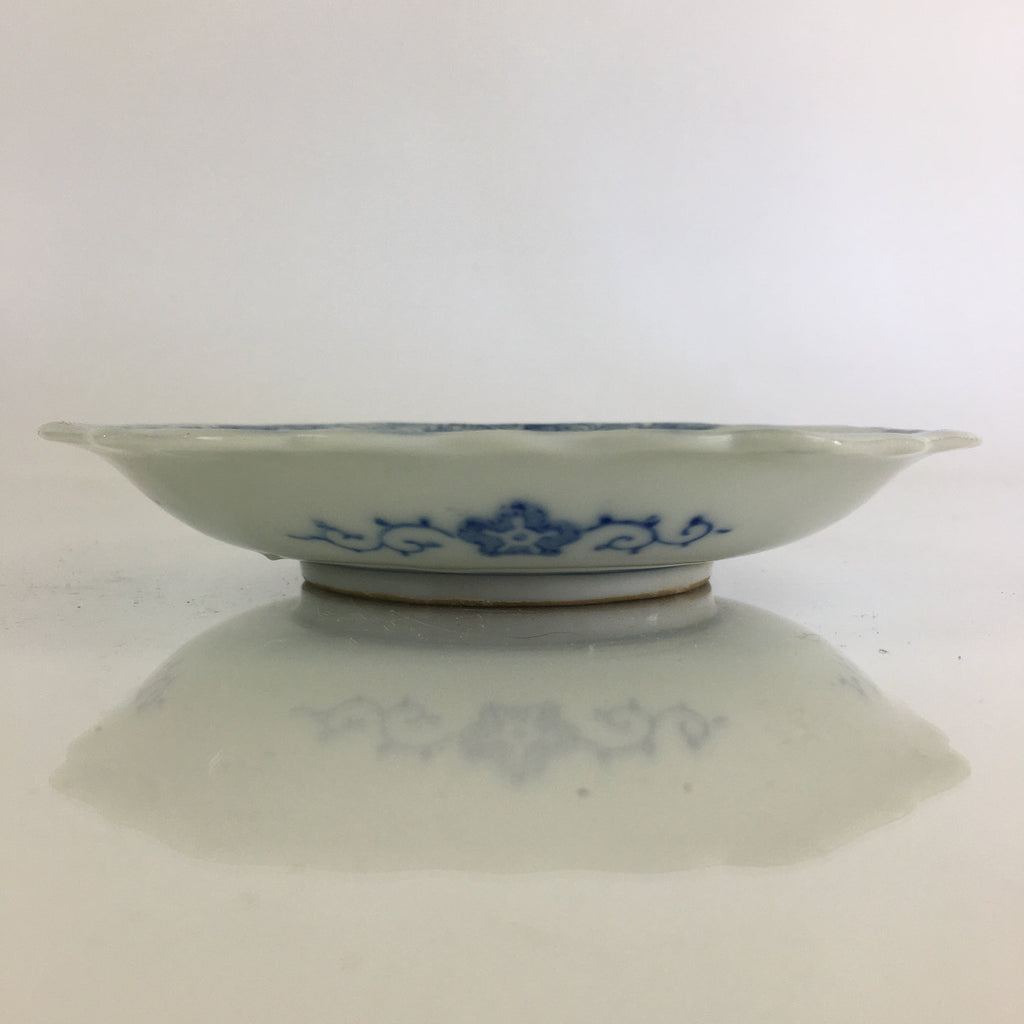Japanese Porcelain Small Plate Vtg Landscape Of Mountain Village White Blue PY71