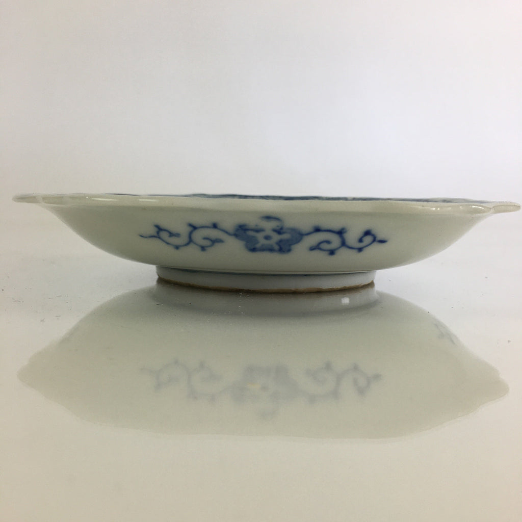 Japanese Porcelain Small Plate Vtg Landscape Of Mountain Village White Blue PY71
