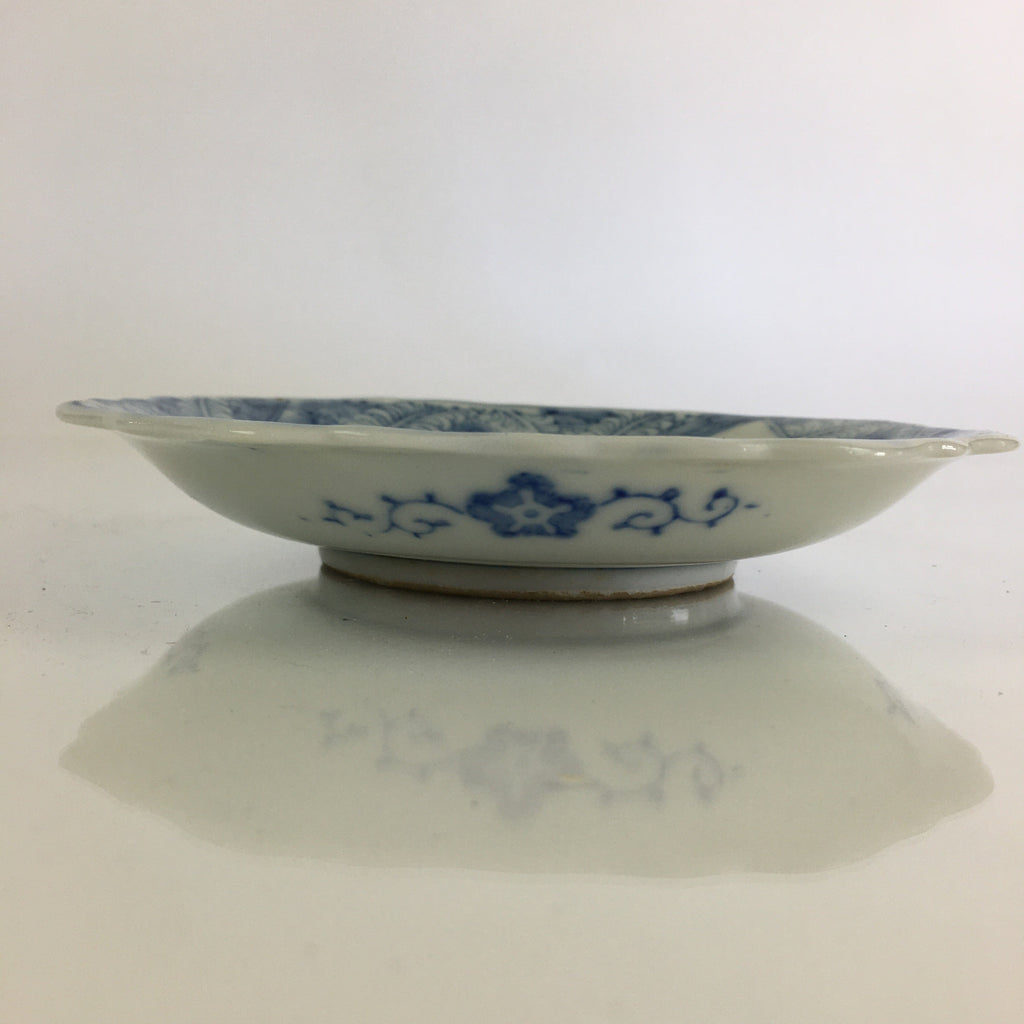 Japanese Porcelain Small Plate Vtg Landscape Of Mountain Village White Blue PY71