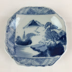 Japanese Porcelain Small Plate Vtg Landscape Of Mountain Village White Blue PY71