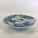 Japanese Porcelain Small Plate Vtg Landscape Of Mountain Village White Blue PY72