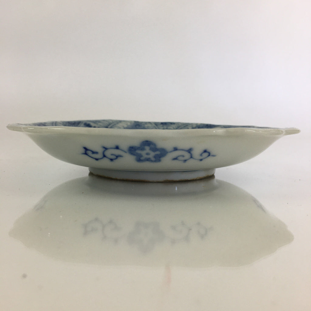 Japanese Porcelain Small Plate Vtg Landscape Of Mountain Village White Blue PY72