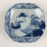 Japanese Porcelain Small Plate Vtg Landscape Of Mountain Village White Blue PY72