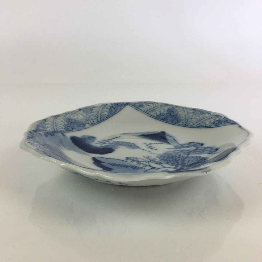 Japanese Porcelain Small Plate Vtg Landscape Of Mountain Village White Blue PY73