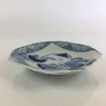 Japanese Porcelain Small Plate Vtg Landscape Of Mountain Village White Blue PY73