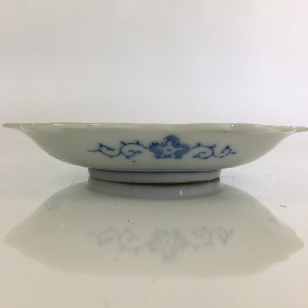 Japanese Porcelain Small Plate Vtg Landscape Of Mountain Village White Blue PY73
