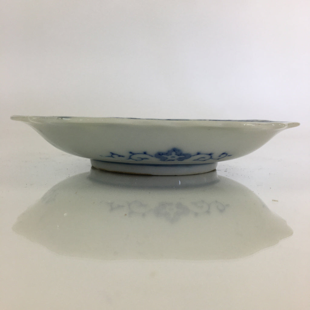 Japanese Porcelain Small Plate Vtg Landscape Of Mountain Village White Blue PY73