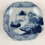 Japanese Porcelain Small Plate Vtg Landscape Of Mountain Village White Blue PY73