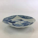 Japanese Porcelain Small Plate Vtg Landscape Of Mountain Village White Blue PY74