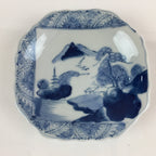 Japanese Porcelain Small Plate Vtg Landscape Of Mountain Village White Blue PY74