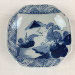 Japanese Porcelain Small Plate Vtg Landscape Of Mountain Village White Blue PY74