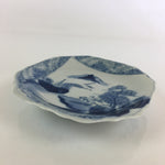 Japanese Porcelain Small Plate Vtg Landscape Of Mountain Village White Blue PY76