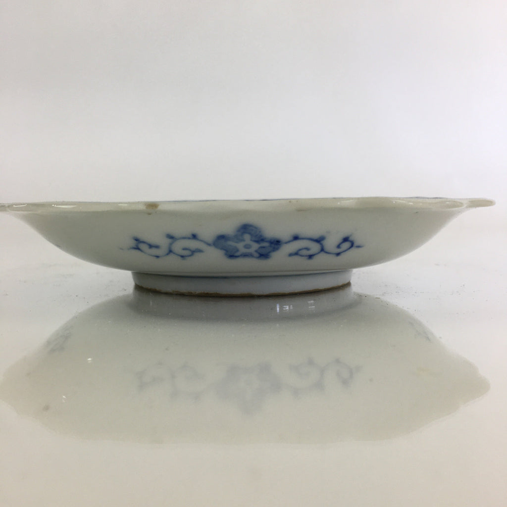 Japanese Porcelain Small Plate Vtg Landscape Of Mountain Village White Blue PY76