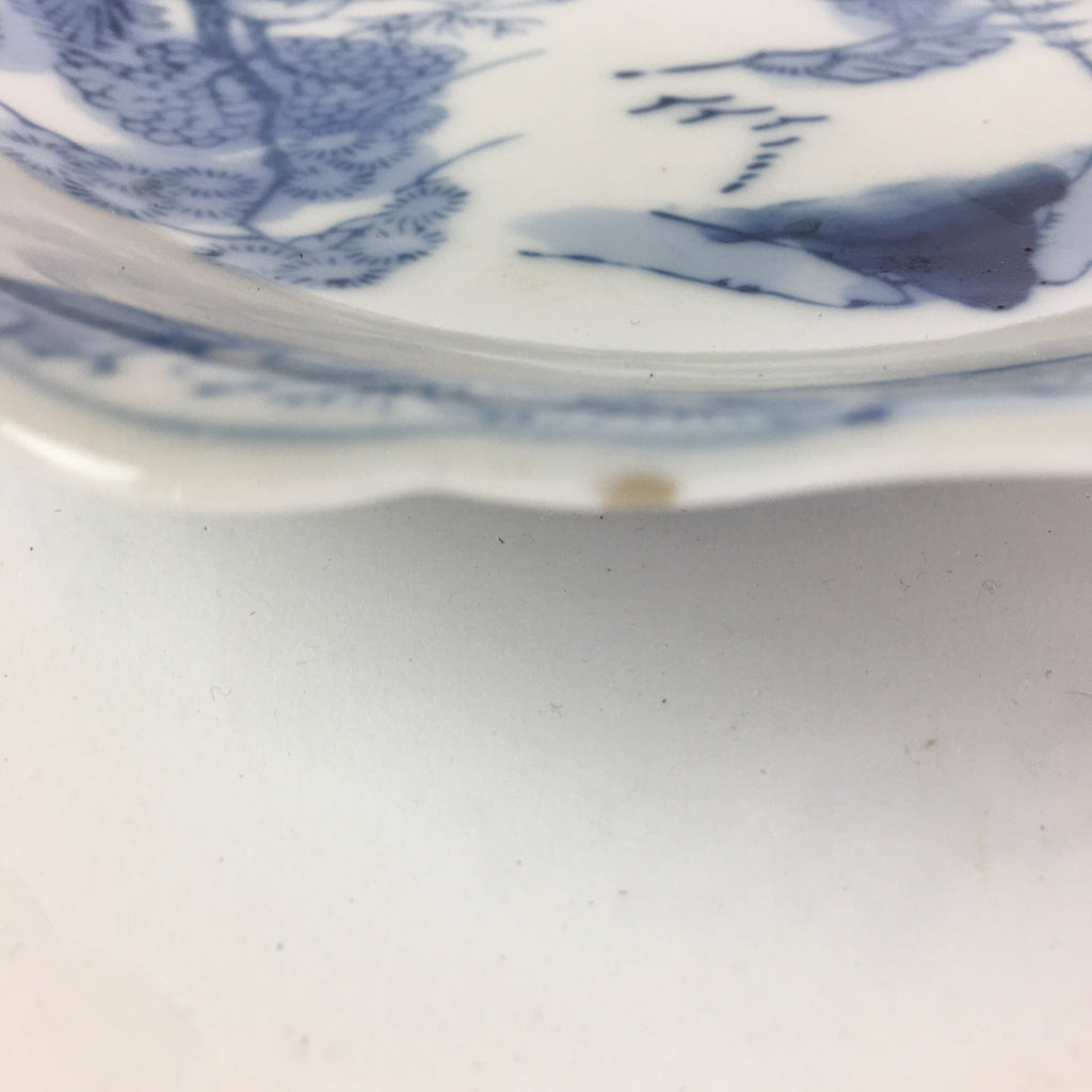 Japanese Porcelain Small Plate Vtg Landscape Of Mountain Village White Blue PY76