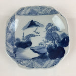 Japanese Porcelain Small Plate Vtg Landscape Of Mountain Village White Blue PY76