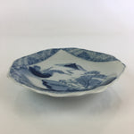Japanese Porcelain Small Plate Vtg Landscape Of Mountain Village White Blue PY77