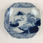 Japanese Porcelain Small Plate Vtg Landscape Of Mountain Village White Blue PY77