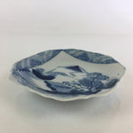 Japanese Porcelain Small Plate Vtg Landscape Of Mountain Village White Blue PY78