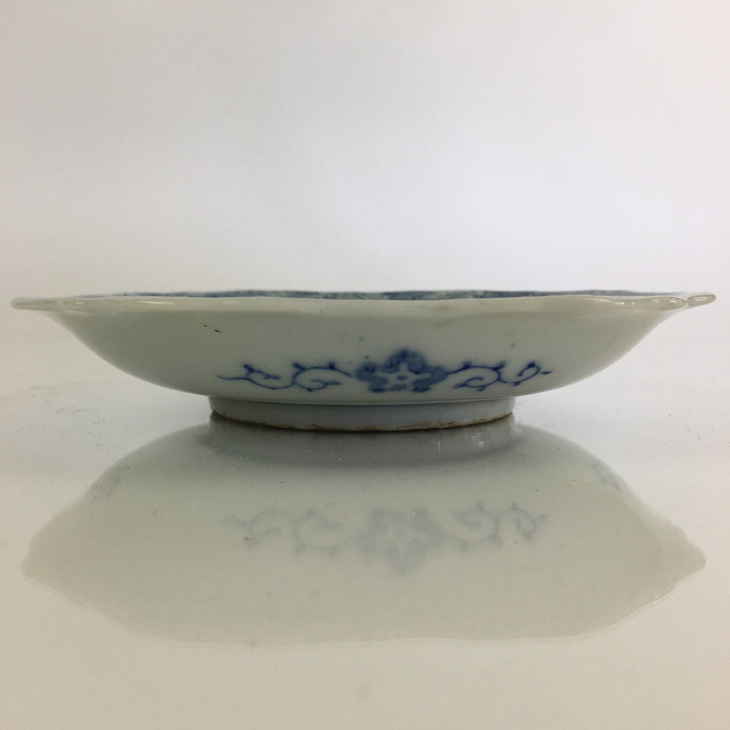 Japanese Porcelain Small Plate Vtg Landscape Of Mountain Village White Blue PY78